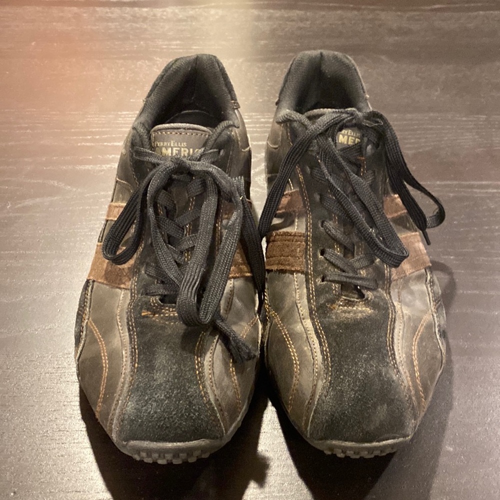 Perry Ellis America Franklin Shoes; leather and suede; black and brown; size 13